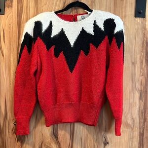 Vintage Anne Klein Red and Black Graphic Sweater